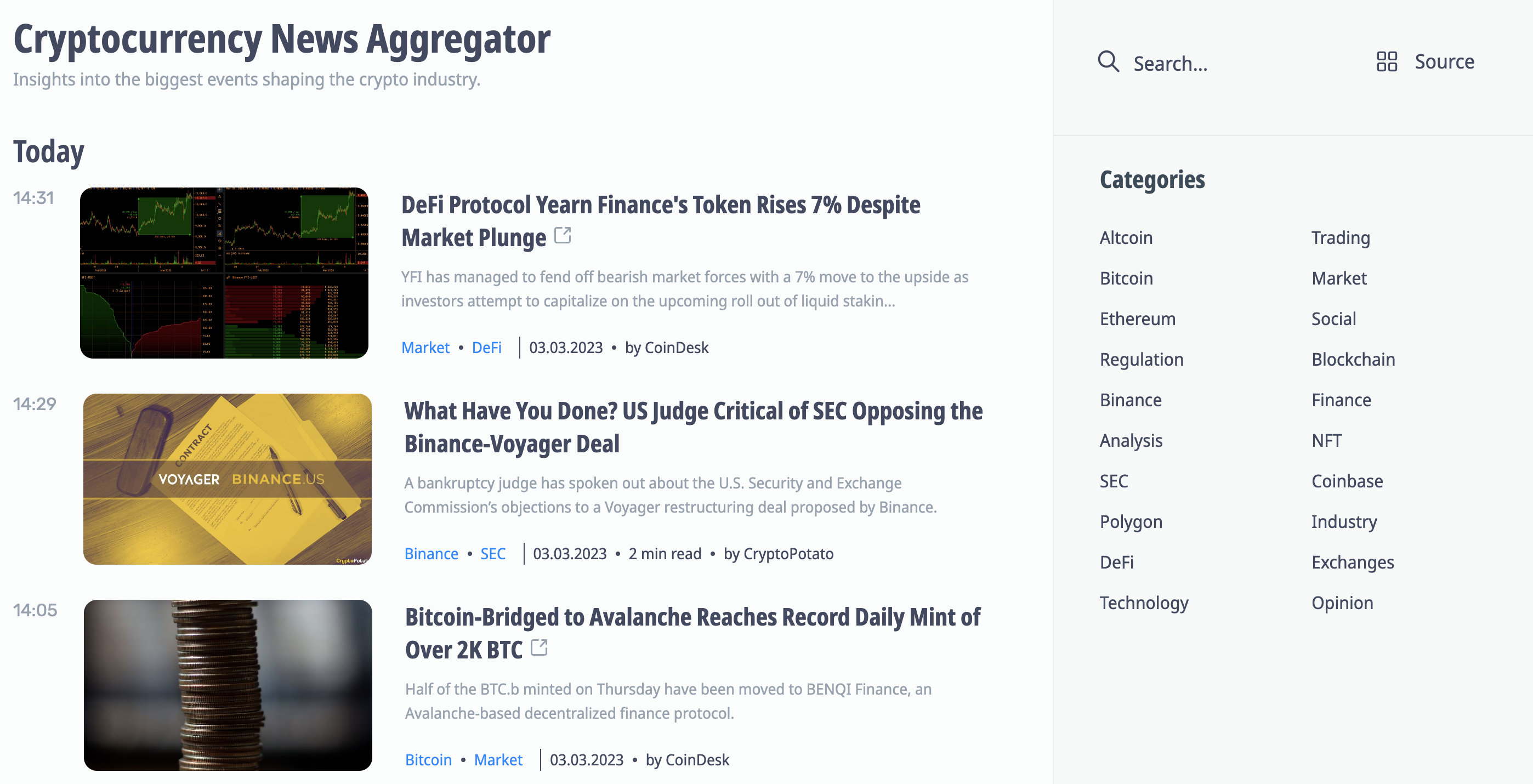cryptocurrency news aggregator script